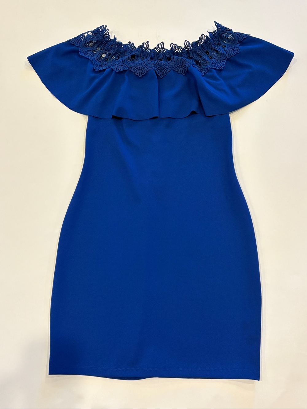 I.N. San Francisco Royal Blue Off-the-Shoulder Lace-Trim Mini Dress